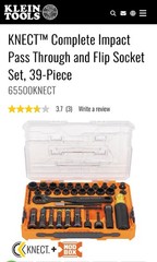 Klein Tools 65500KNECT Complete Impact Pass-Through Flip Socket Set 39-Piece NEW