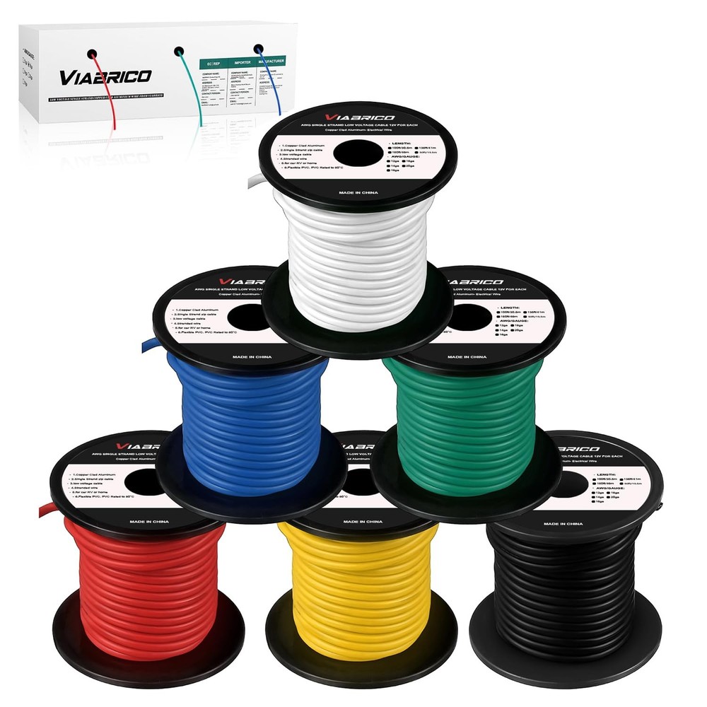 VIABRICO 16 Gauge Wire – 600FT, 100FT Spool, 6 Colors, Copper Clad Aluminium,…