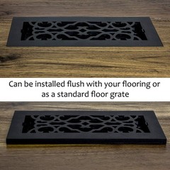 Decor Grates AC408-BLK Victorian Floor Register 4 x 8 Inches Cast Iron Black