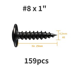 159pcs #8×1″ Phillips Wafer Truss Head Self Tapping Wood Screws Black Phosphate