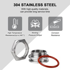 2 PCS 1.5 Inch Tri Clamp Weldless Bulkhead Stainless Steel Compression Fitting