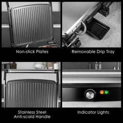 OSTBA Panini Press Grill with Adjustable Temperature, 4-Slice Indoor Grill, 180°