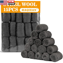 Steel Wool Pads 0000 15PCS – Steel Wool 0000 Roll Glass Wood Fabric Metal Extra