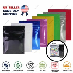 2.5×3.5in Many Colors Glossy Clear Front Mylar Foil Flat Zip Lock Pouch Bag M