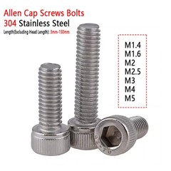 M1.4-M5 Allen Cap Screws Bolts 304 Stainless Steel Socket Screw Hex Head DIN 912