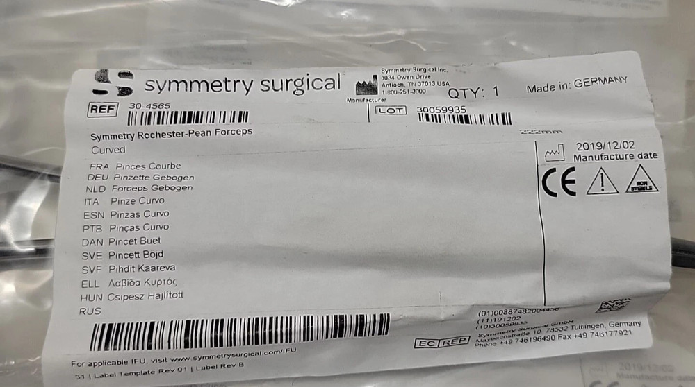 Symmetry Forceps, Rochester – Pean Forceps Curved, 9 in REF 30-4565