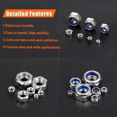 10 Pieces M12 x 1.75mm Nylon Insert Hex Lock Nuts, 304 Stainless Steel (18-8)…