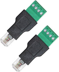 2Pcs RJ11 Male to 4 Pins Screw Terminal Block Adapter,4P4C Screw Terminal Connec