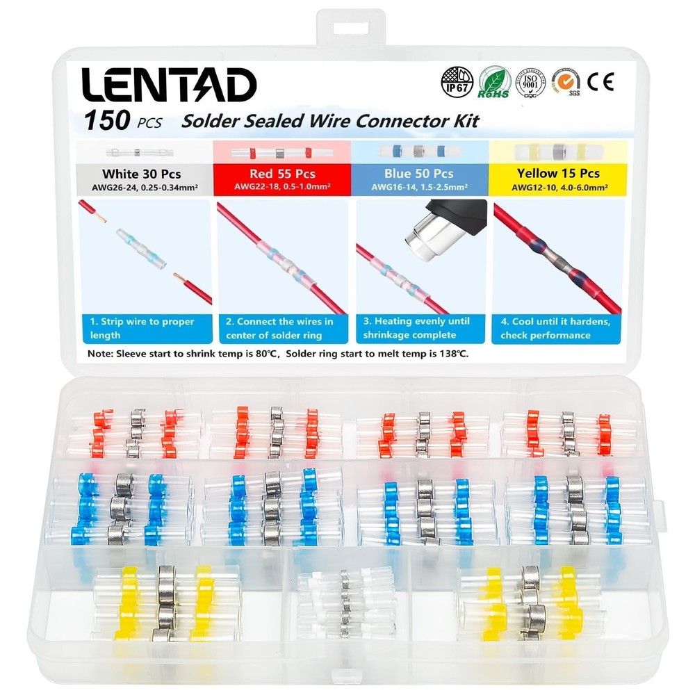 150 PCS Solder Seal Wire Connectors Kit, Waterproof Heat Shrink Butt Connecto…