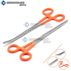 Hemostat 8” Straight Curved PVC Orange Dipped Locking Clmaps Serrated Stainless