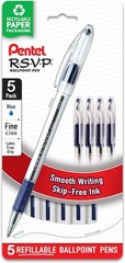 RSVP Ballpoint Pen, Fine Line, (0.7mm), Blue Ink (BK90BP5C) (Pack of 1, 5 Count