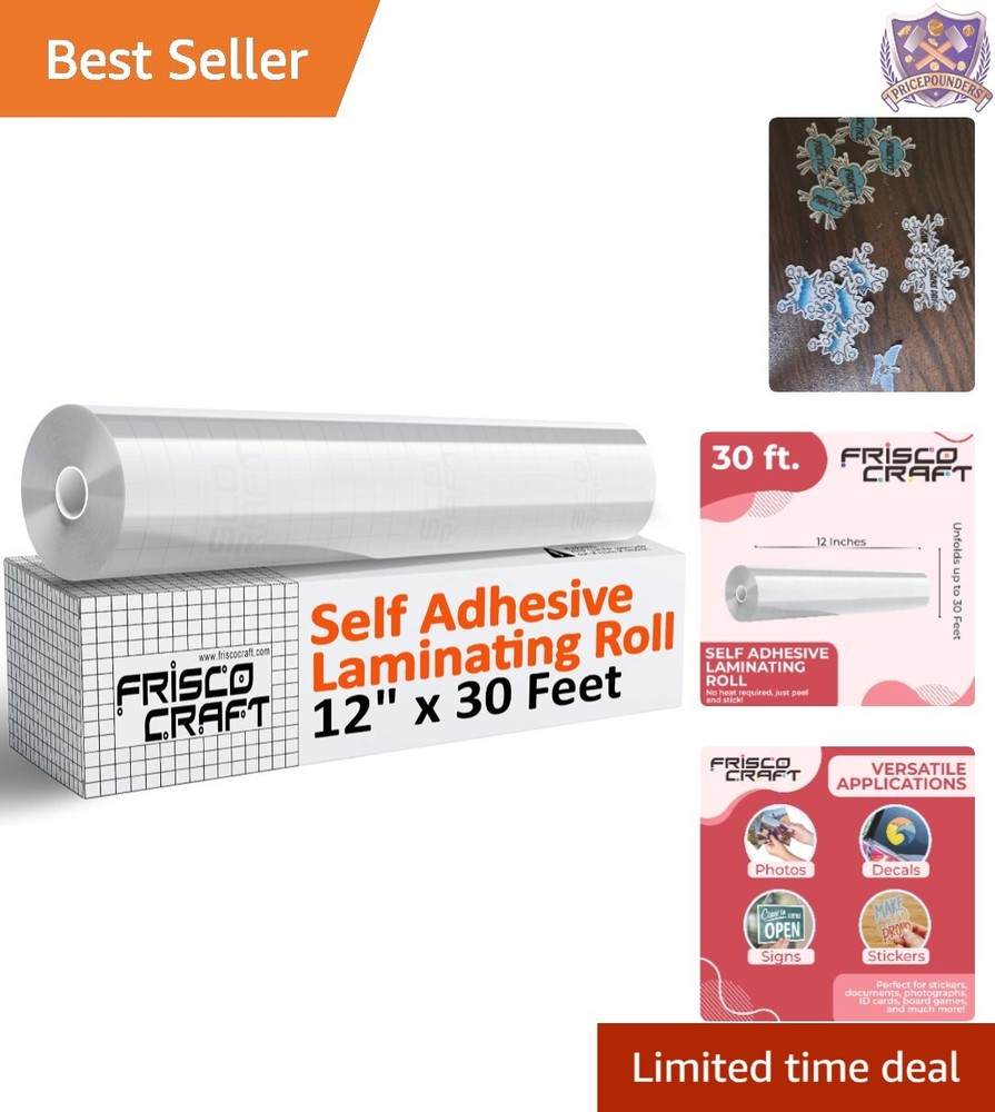Self Adhesive Laminating Roll – Clear 12″ x 30ft – Glossy, Waterproof, Easy Use