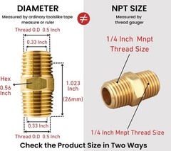 Brass Hex Nipple – 1/4 Inch NPT Male Pipe Adapter, 4 Piece Set