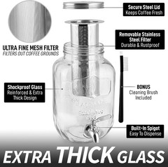 Zulay 1 Gal Cold Brew Maker – Glass Pitcher, SS Filter, Spigot
