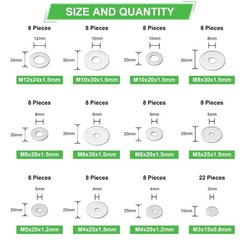 108Pcs 304 Stainless Steel Flat Washers, Fender Washers Assortment Kit 12 Sizes