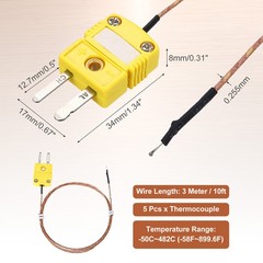 5pcs Thermocouple Type K, -50C~482C (-58F~899.6F) 0.255mm OD for