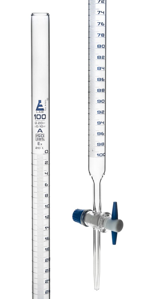 Eisco Labs Burettes – PTFE Key stopcock, Class ‘A’, Capacity 100ml – 0.20ml