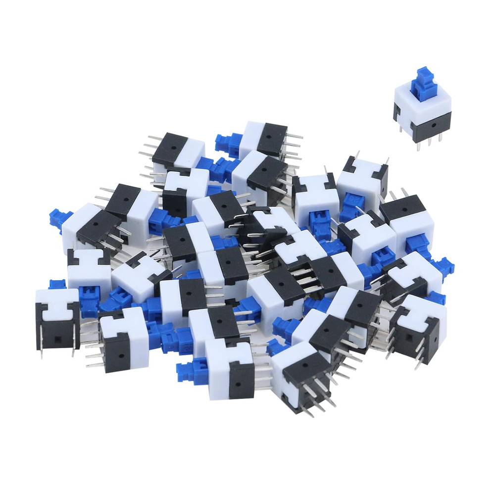 30 Pcs Micro Push Button Switch DPDT 6 Pin 8x8mm Self-Locking Power Switches