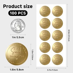 100 x A Sweet Thank You Embossed Sticker Labels Wedding Party Shower Gold