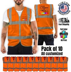 Pack of 10 Custom Hi-Vis Safety Vests – Full-Color Personalized Print