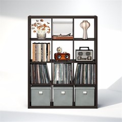 Pemberly Row 12-Cube Vinyl Record Media Storage Organizer in Dark Oak