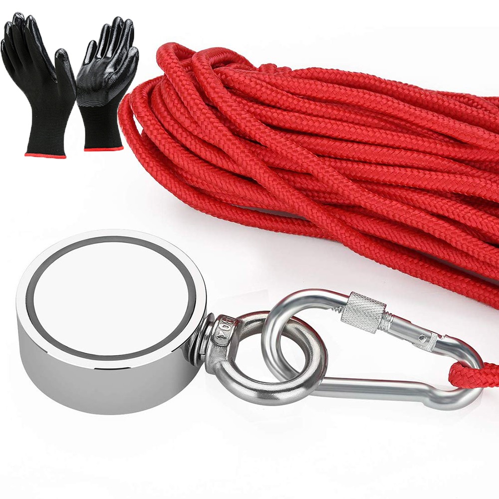 Double Sided Fishing Magnet Kit Pull Force Strong Neodymium+15m Rope+Gloves