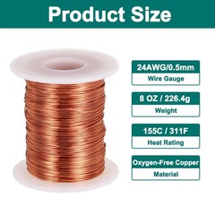 24 AWG Magnet Wire, 8 OZ/226.4g Enameled Copper Wire, 155C(311F)