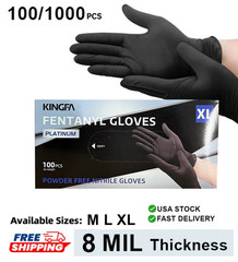 8 Mil Black Nitrile Exam Grade Heavy Duty Powder-Free 8mil 100/1,000 PC (M L XL)