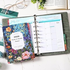 2026 Calendar Planner Inserts A5 5.5 Inch x 8.5 Inch with Flexible Removal Tabs