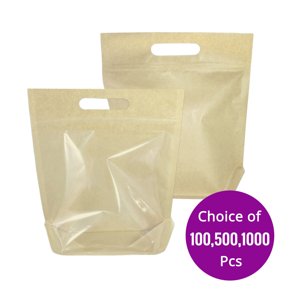 9.5x11in Glossy Clear Front Kraft Paper Mylar Stand up Zip Lock Pouch Bag K01