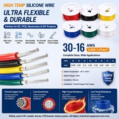 18 AWG Silicone Hook Up Wire Kit, 6 Colors 5M Each, 30M Total, Stranded Tinne…