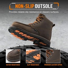 NINGO Men Steel Toe Work Boots Puncture Proof Moc Toe Safety Shoes EH Protection