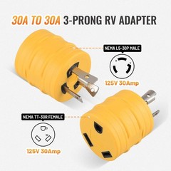 RV Power Adapter NEMA L5-30P to TT-30R Twist Lock Generator Plug Male to Female