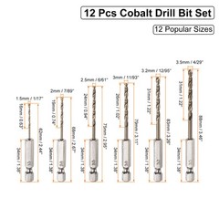 12pack Cobalt Drill Bit Set 12 Sizes M35 Twist Drills for Metal Hex Shank Bits