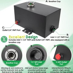 5 Gallon 14 Gauge Steel Hydraulic Fluid Reservoir Tank Outlet 0.75″, Inlet 1.5″