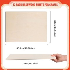 12 Pack Basswood Sheets 12x16x1/8in 3mm Unfinished for Laser Cutting Crafts DIY