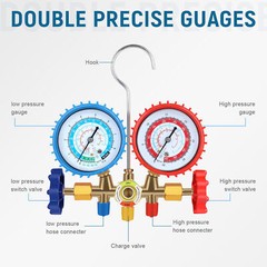 A/C Manifold Gauge Hose Tool Set R134A HVAC A/C Refrigeration Kit R12 Diagnostic