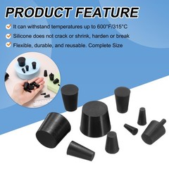 uxcell 12 Pcs Silicone Rubber Tapered Plug, 4.5mm to 8.5mm, Black