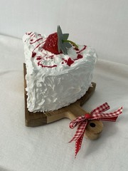 Handmade Faux Fake Food Strawberry Cake Slice On Wood Pie Board
