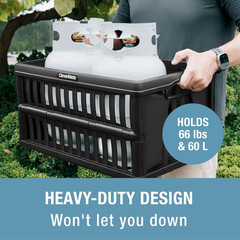 Heavy Duty 60L Collapsible Storage Crate – Stackable Organizer for Car & Garage