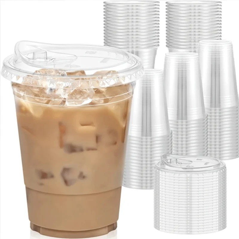 20PCS Disposable Coffee Cups with Leak Proof PET Lids Cold Drink Party Cafe Cups
