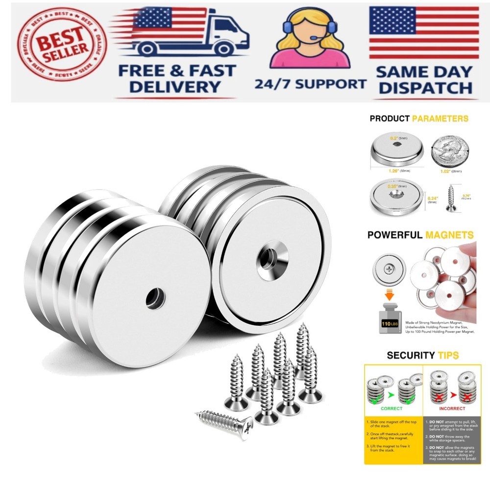100LB Heavy Duty Neodymium Magnets for Crafting and Hanging – 8 Count