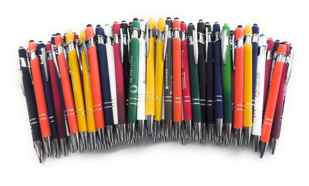 100 Misprint METAL Pens – Soft Touch Stylus Click Pen Lot Mixed Colors & Inks