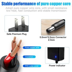 12V 2.5A Power Supply 30W AC Adapter, 10ft DC in 12V Power Cord for Lights Sp…