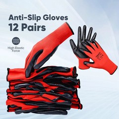 Industrial Work Gloves Black Nitrile Coated Gardening Builder Grip 12 Pairs