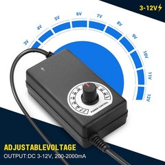 Facmogu AC to DC Adjustable Power Supply, 100-240V 3-12V 2A, Black