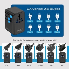 6 in 1 International Power Adapter with PD 140W USB-, 1x USB-A, 3X , Universa…