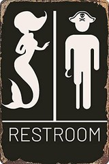 Nautical Restroom Sign – Pirate and Mermaid 12 inches x 8 inches, Vintage