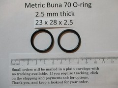 23mm ID x 28mm OD x 2.5mm thick O-ring. Buna-70. Quan 2.