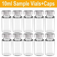100pcs Lab 10ml Clear Vials+Caps 20mm Glass Bottles HPLC Beveled Edge Crimp Top